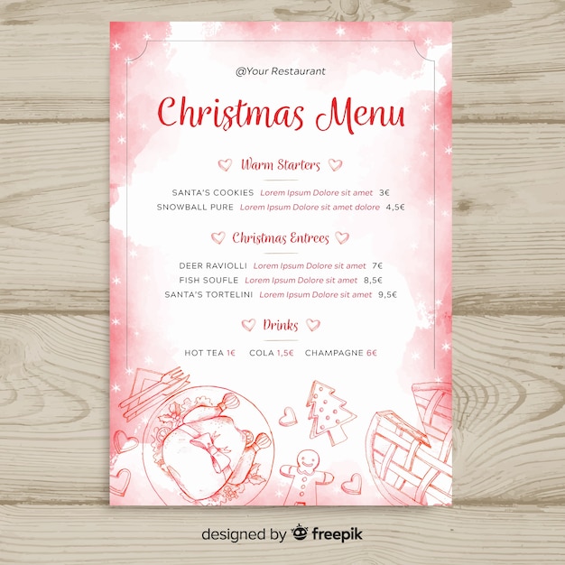 Christmas watercolor menu template