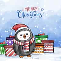 Free vector christmas watercolor penguin background