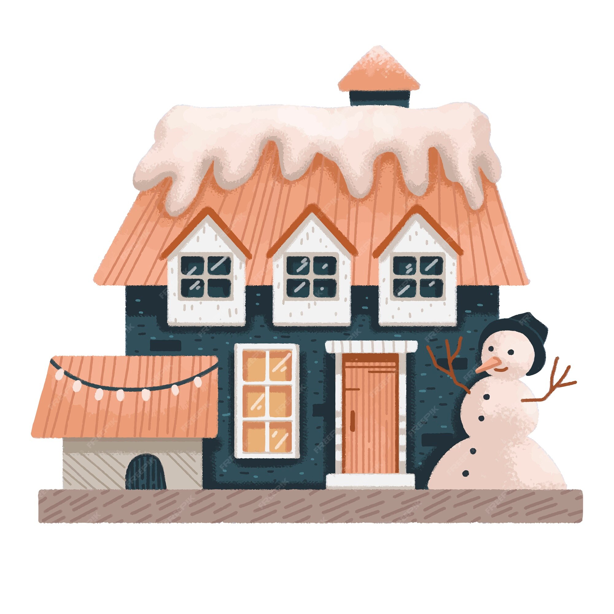 クリスマスのために飾られた煙突の犬小屋と雪だるまのある家のクリスマス冬のイラスト プレミアムベクター クリスマスのために飾られた煙突の犬小屋と雪だるまのある家のクリスマス冬のイラスト プレミアムベクター