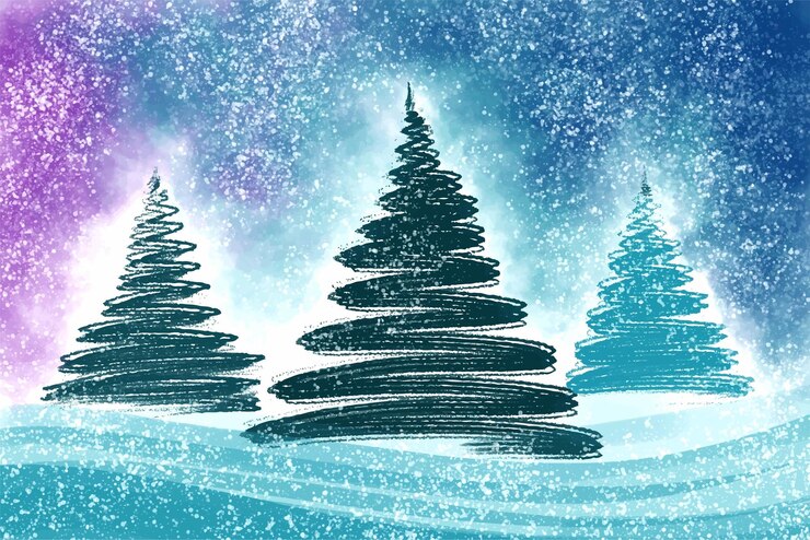 Free Vector christmas winter scenery of cold weather christmas tree card background
