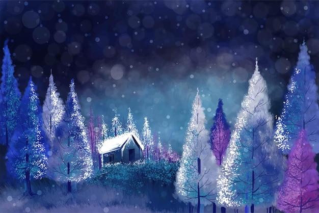 Free vector christmas winter scenery of cold weather and frost christmas tree background