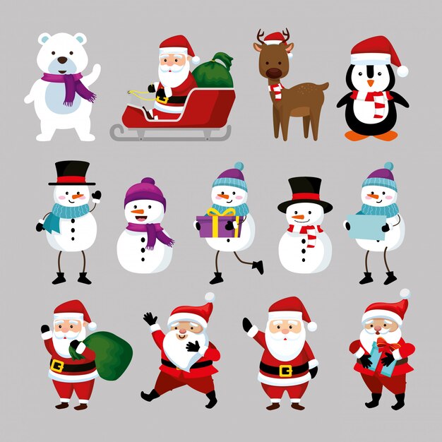 christmas with santa claus and set characters