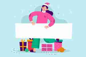 Free vector christmas woman holding blank banner