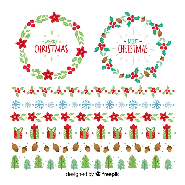 Free vector christmas wreath and borders collection