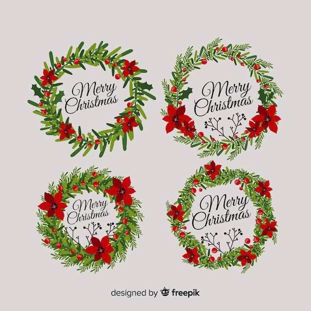 Free vector christmas wreath collection in flat style