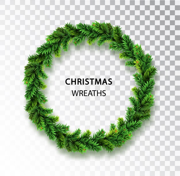 투명 한 배경에 고립 된 전나무 가지와 크리스마스 화 환 화 환. 그린 크리스마스 트리 분기 테두리 휴일 디자인 요소, 장식입니다.