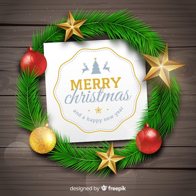 Free vector christmas wreath and greeting card