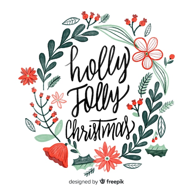 Free vector christmas wreath lettering with natural elements