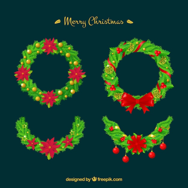 Christmas wreath set in realistic style