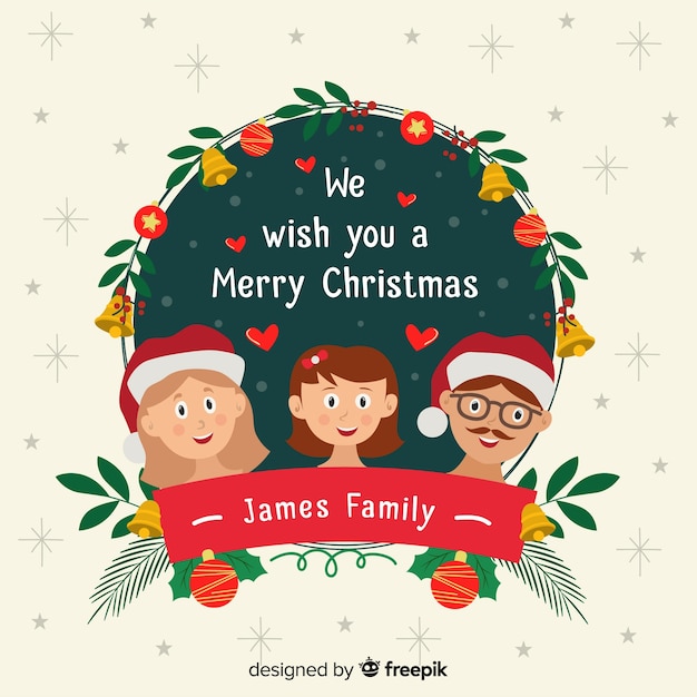 Free vector christmas wreath smiling family