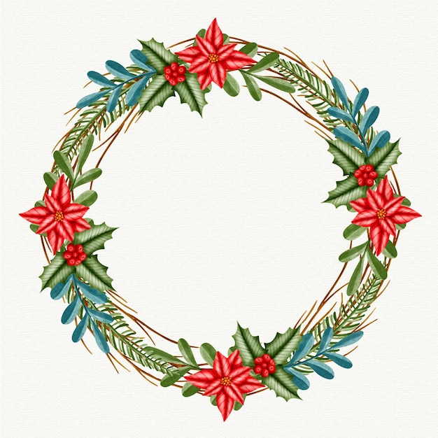 Free vector christmas wreath watercolor illustration