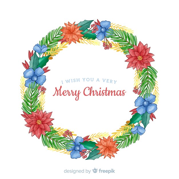 Christmas wreath with beautiful blue flowers