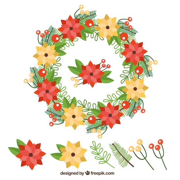 Christmas wreath with flowers