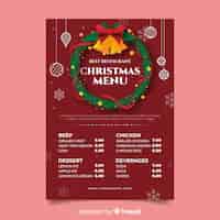 Бесплатное векторное изображение Рождественский венок с шаблоном меню колокольчиков