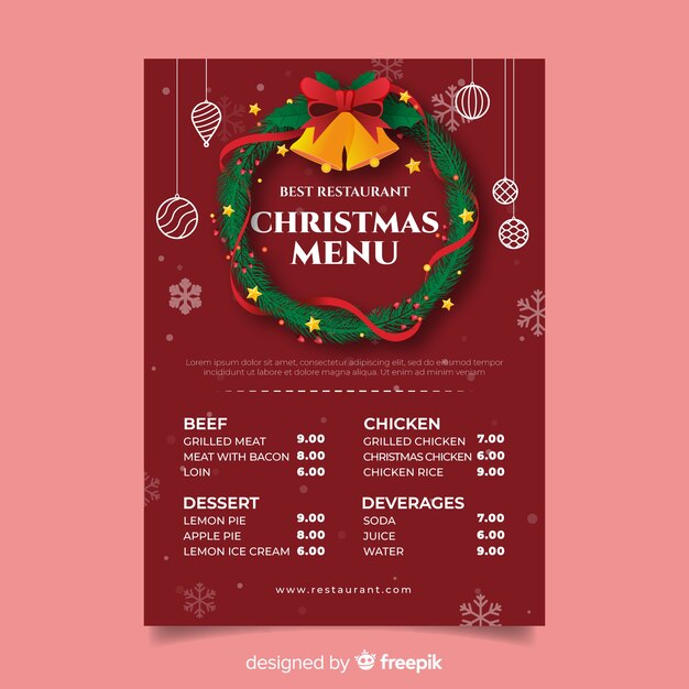 Christmas wreath with jingle bells menu template