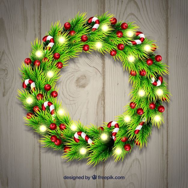Free vector christmas wreath with lights