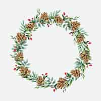 Free vector christmas wreath with pine cones watercolor style vector