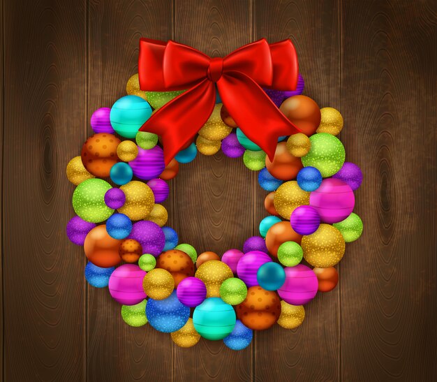 Christmas Wreath Wooden Background