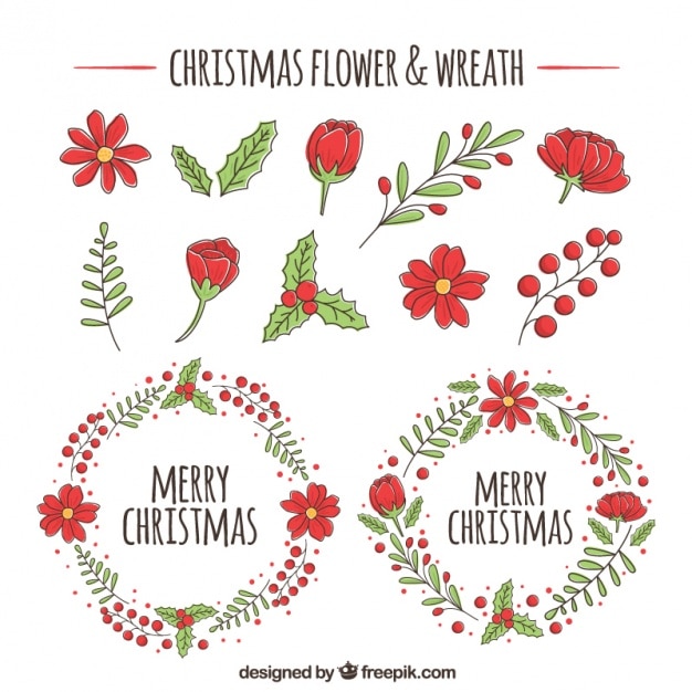 Free vector christmas wreaths and flower sketches