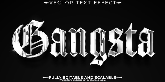 Free vector chrome text effect editable metallic and shiny text style