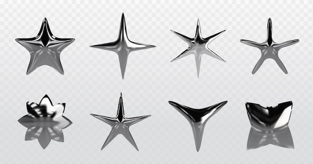 Chrome y2k stars of various shapes