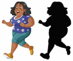 Free vector chubby black woman running and jogging cartoon character