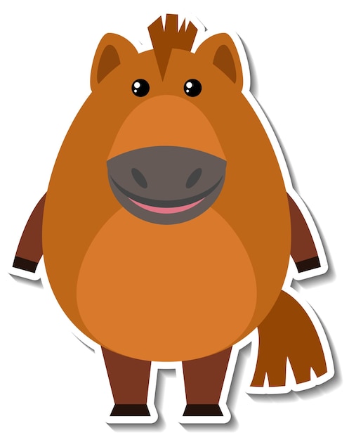 Free vector chubby brown horse animal cartoon sticker