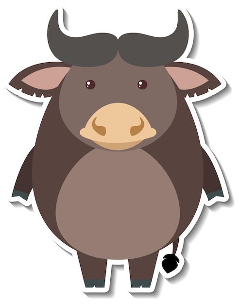 Free vector chubby buffalo animal cartoon sticker