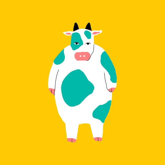 Chubby Cow Element Vector on Yellow Background – Free Download