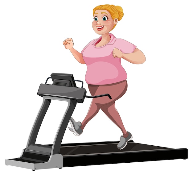 Free vector chubby middle-age woman running on treadmill