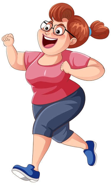 Free vector chubby woman running pose cartoon character