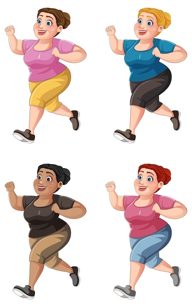 Free vector chubby women running exercise collection