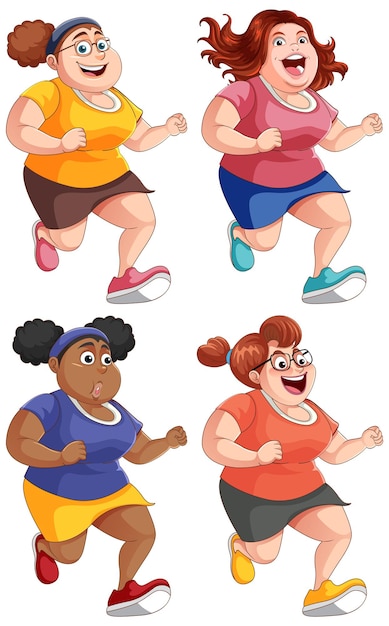 Free vector chubby women running exercise collection