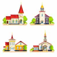 Free vector church flat icons set