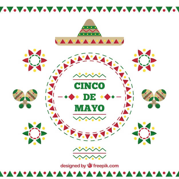 Cinco de mayo background with flat decorative items