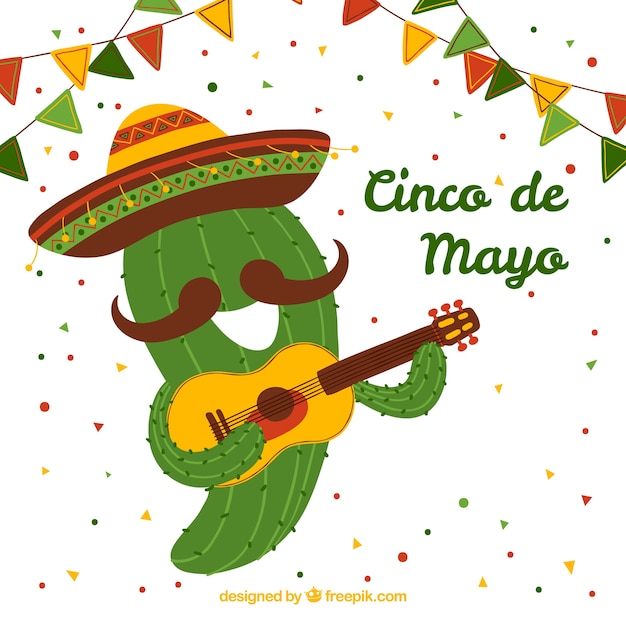 Vettore gratuito cinco de mayo sfondo con cactus divertente