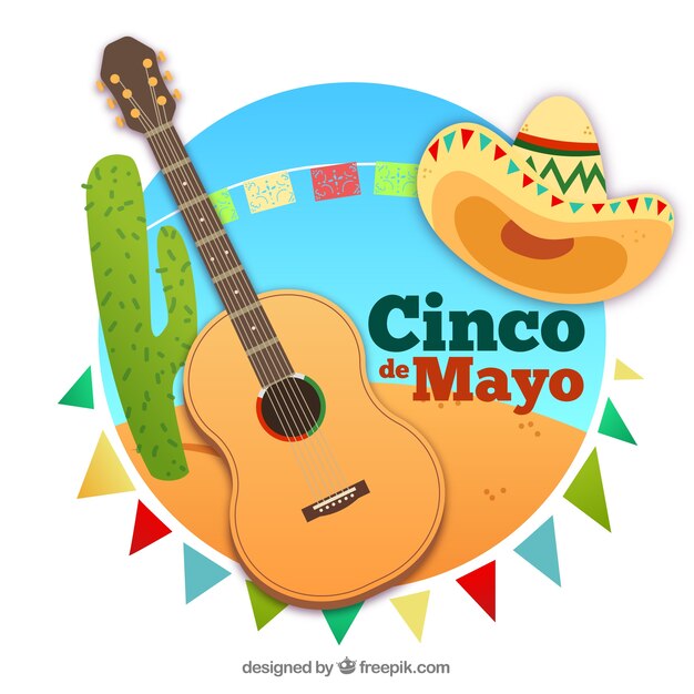 Cinco de mayo background with guitar