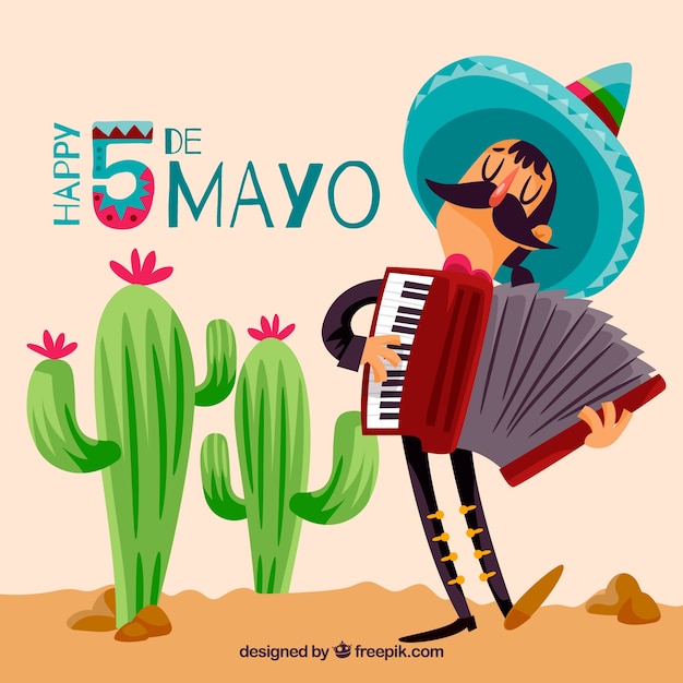 Vettore gratuito cinco de mayo sfondo con musicista messicano