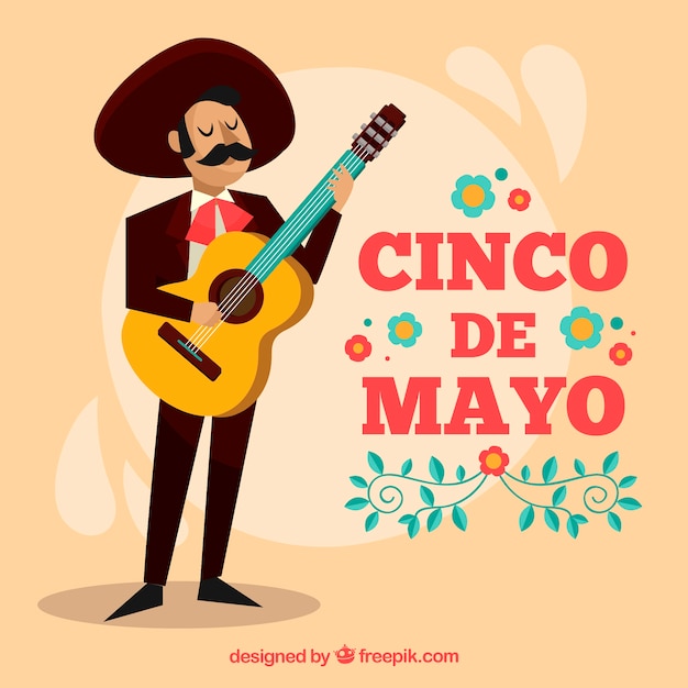 Vettore gratuito cinco de mayo sfondo con musicista messicano