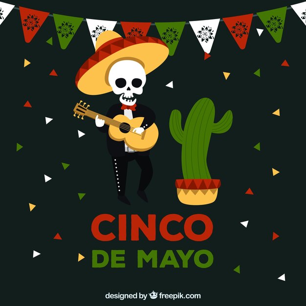 Cinco de mayo background with mexican skeleton