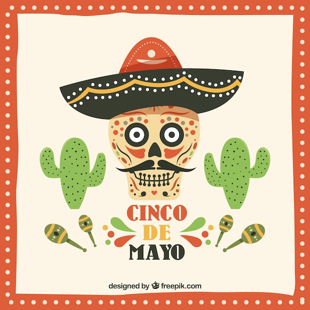 Free vector cinco de mayo background with mexican skull