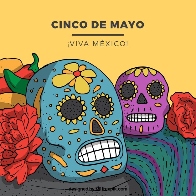 Cinco de mayo background with mexican skulls