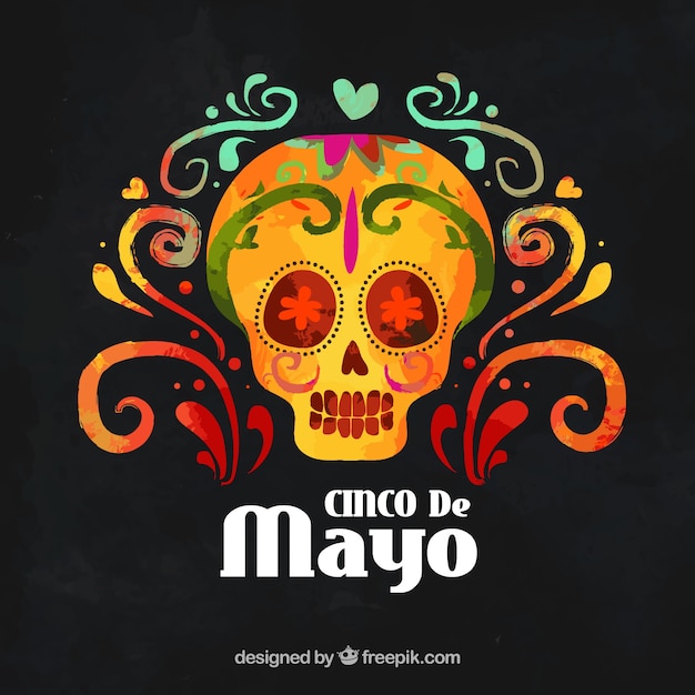 Free vector cinco de mayo background with mexican watercolor skull