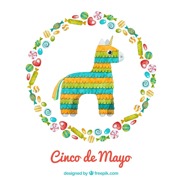 Vettore gratuito cinco de mayo sfondo con pinata in stile acquerello