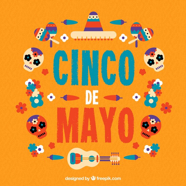 Cinco de mayo background with traditional elements in flat style