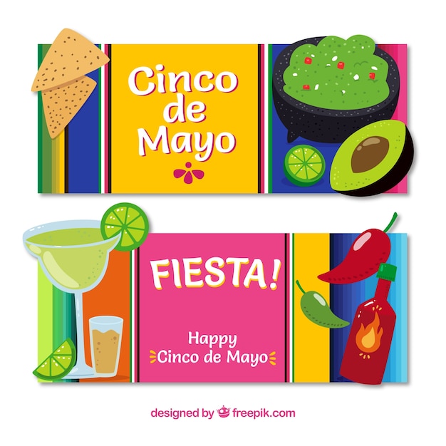 Бесплатное векторное изображение Синко де майо баннеры с традиционными продуктами питания