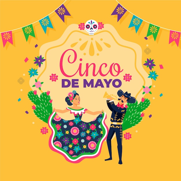 Illustrazione creativa di cinco de mayo con persone che ballano