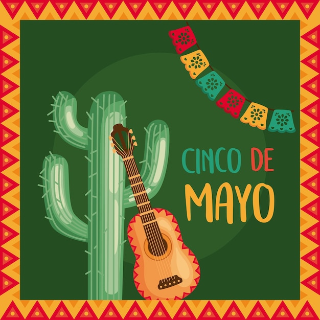 Cinco de mayo lettering frame with cactu