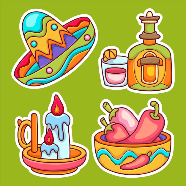 Cinco De Mayo Sticker Icons Hand Drawn Coloring Vector