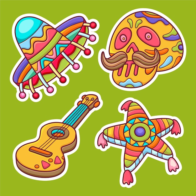 Cinco De Mayo Sticker Icons Hand Drawn Coloring Vector